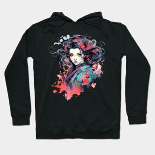 Japanese Kimono Beauty Splash Watercolor Hoodie